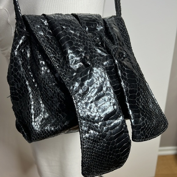 Carlos Falchi Butterfly Black Python Embossed Crossbody Bag - Picture 1 of 13